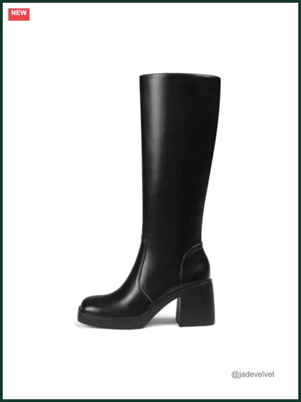 Square Toe Knee High Boots Platform Chunky Heel Faux Leather